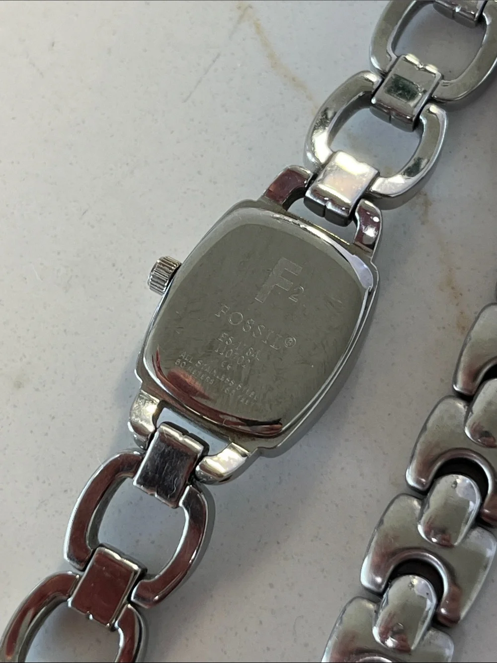 2 F2 Fossil Silver Link Bracelet Watches with Blue and iridescent Dials
